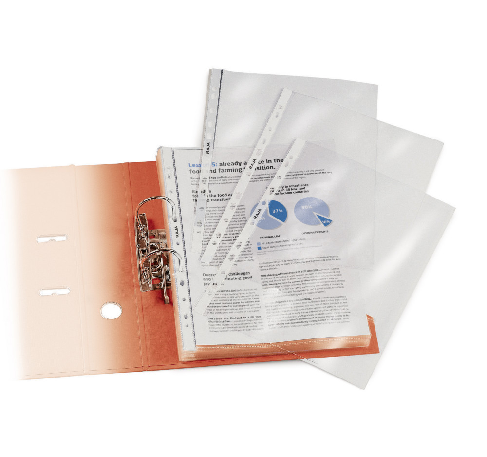 RAJA Pochettes perfores transparentes A4 polypropylne grain 9/100 - Bote de 100
