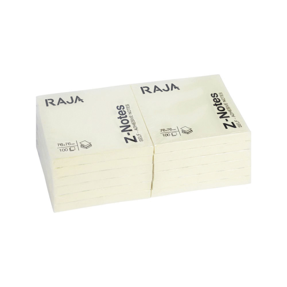 RAJA Z-Notes auto-adhsives 76 x 76 mm - Jaune - Lot de 12 blocs de 100 feuilles