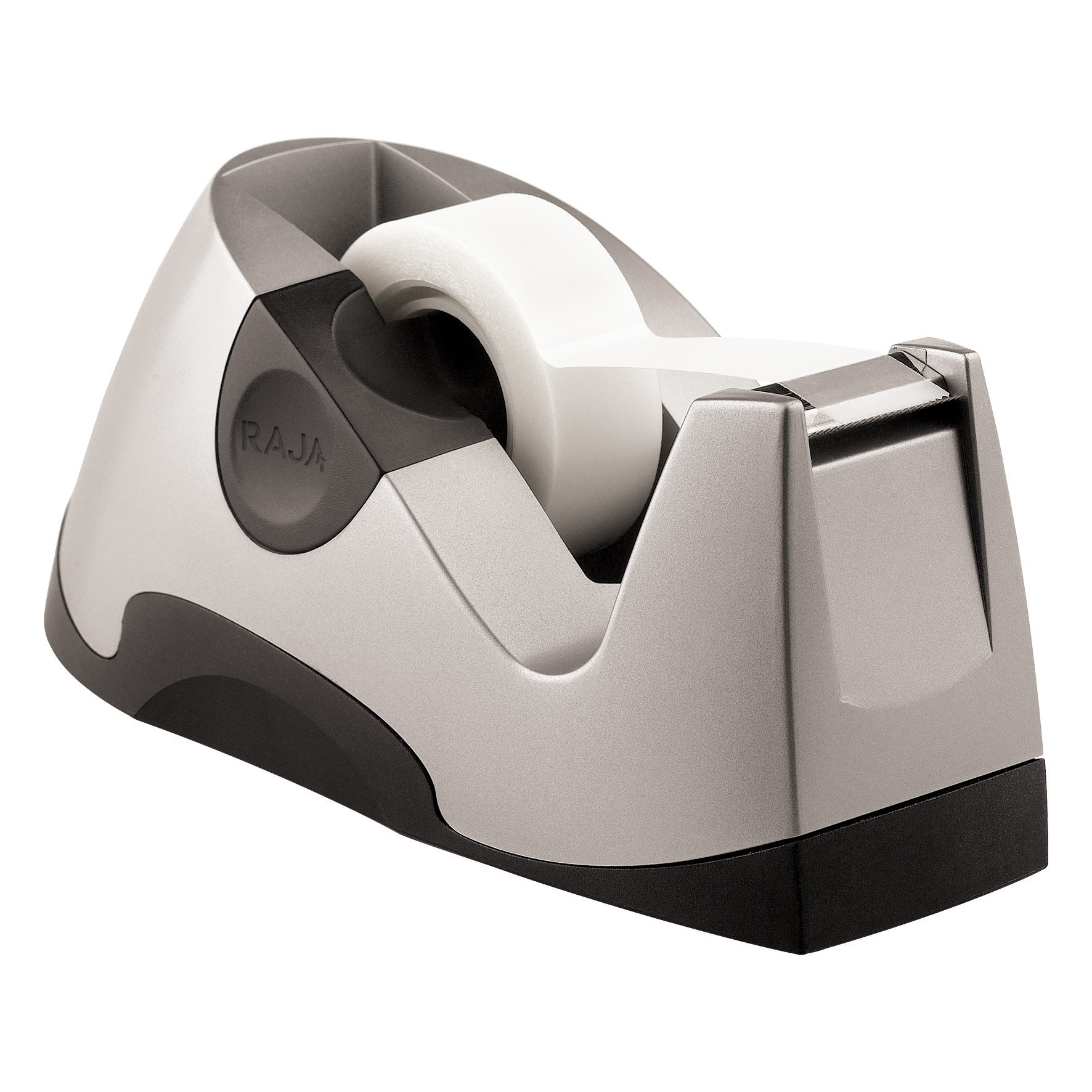 MONDOFFICE Dévidoir Premium socle lesté antidérapant pour ruban adhésif 19 mm x 33 m - Argent et noir