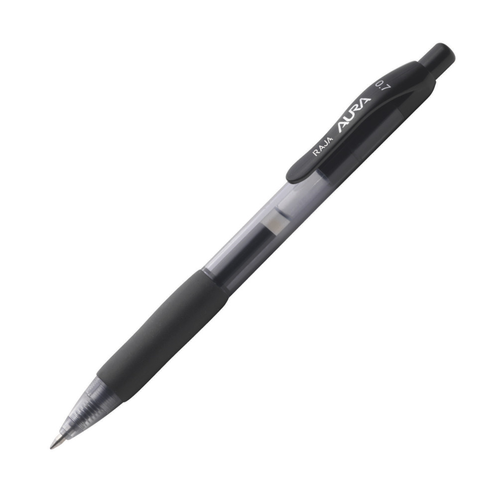 RAJA Stylo  encre gel rtractable pointe moyenne 0,7 mm avec grip de prhension - Noir
