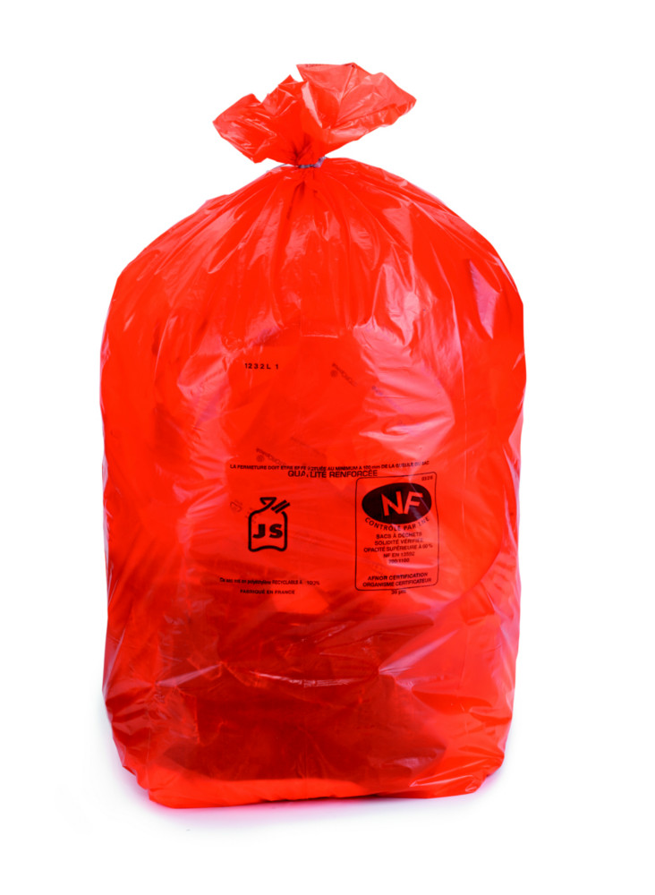 Sac poubelle 110 L rouge pour tri slectif en plastique recycl 36 microns - lot de 250