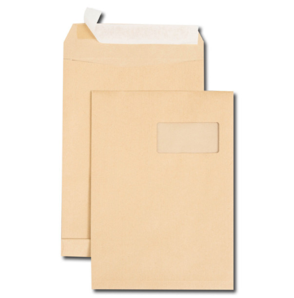 GPV Pochette kraft brun 229 x 324 mm fentre 50 x 100 mm - 120g soufflet 3 cm - auto-adhsive bande protectrice - Lot de 250