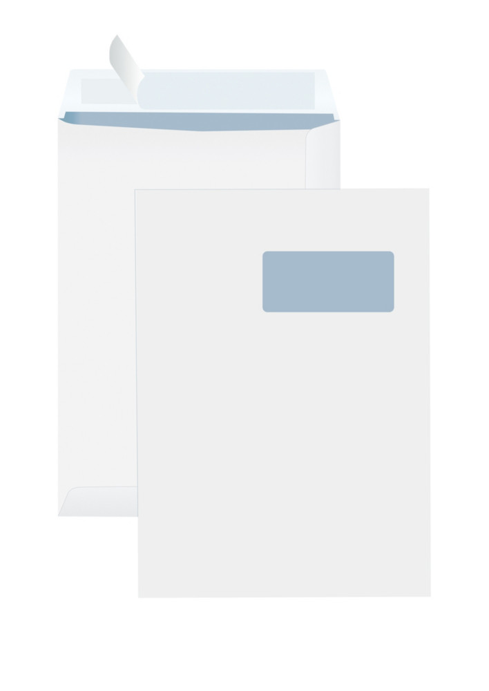 RAJA Pochette blanche C4 229 x 324 mm 90g fentre 50 x 100 mm - autocollante bande protectrice - Lot de 250