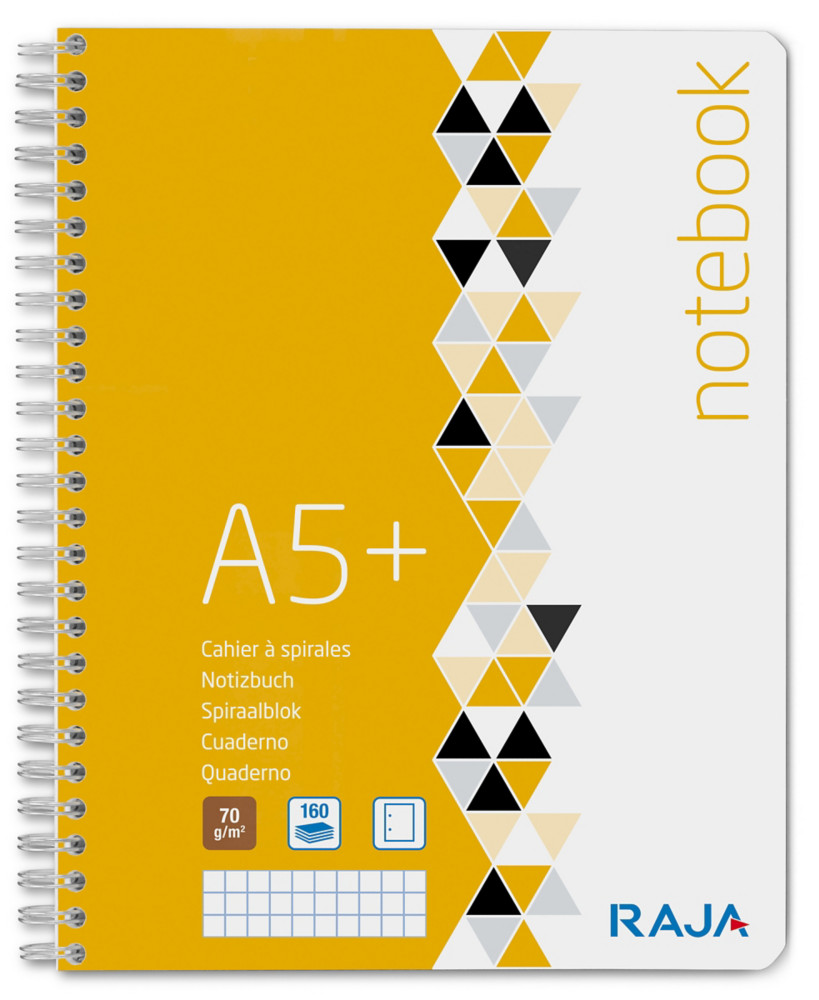 RAJA Cahier  spirale 16,8 x 21 cm - 70g - Perfor 2 trous - Petits carreaux 5x5 - 160 pages