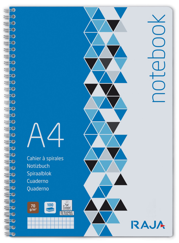 RAJA Cahier  spirale A4 21 x 29,7 cm - 70g - Petits carreaux 5x5 - 100 pages