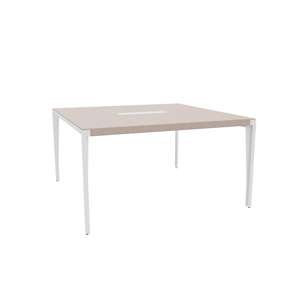 Table de runion Arold 141 x 141 cm Placage bois orme gris - Pitement mtal blanc