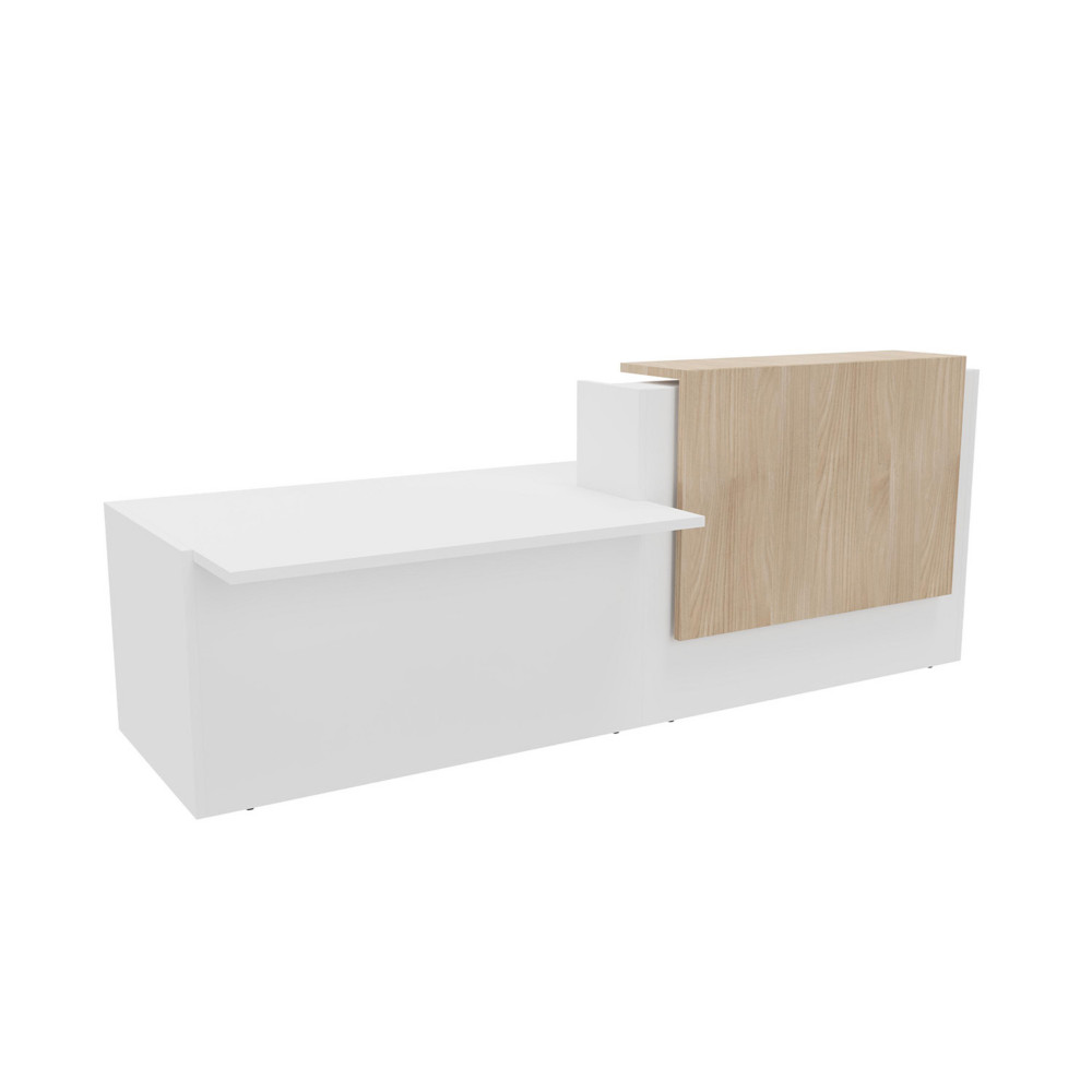 Banque d'accueil Arold L. 286 x 88 cm - Module PMR comptoir  droite - Corps Blanc/Top Orme