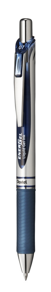 Pentel Stylo roller rtractable EnerGel BL77, pointe moyenne (0,7mm), avec zone de prhension, corps chrom et bleu nuit, encre bleue nuit