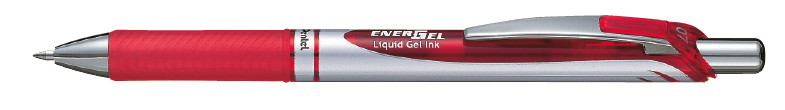 Pentel Stylo roller rétractable EnerGel BL77, pointe moyenne (0,7 mm), avec zone de préhension, corps chromé et rouge, encre rouge