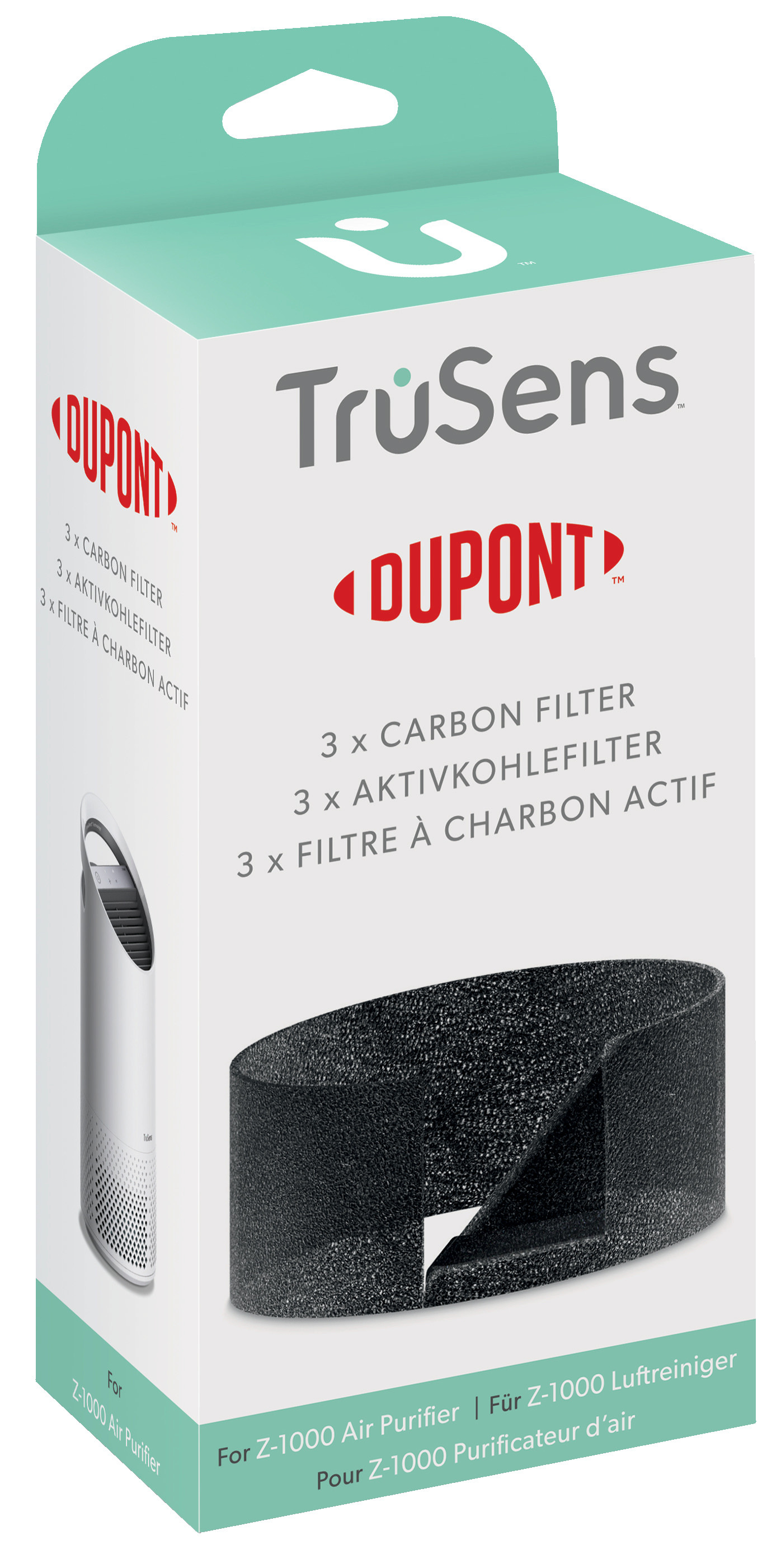 TruSens Filtre à charbon actif DuPont pour purificateur d'air Z-1000 TruSens - Paquet de 3