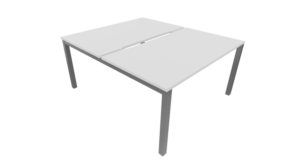 Bureau droit partag 2 postes Burocolor chancr - Dpart - L.120 x P.163 cm - Plateau Blanc - Pieds Aluminium