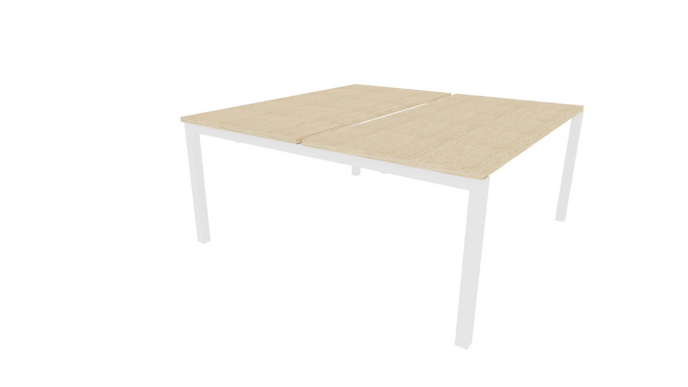 Bureau droit partag 2 postes Burocolor chancr - Dpart - L.160 x P.163 cm - Plateau Chne - Pieds Blanc