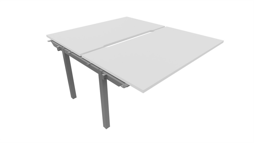 Bureau droit partag 2 postes Burocolor chancr - Suivant - L.140 x P.163 cm - Plateau Blanc - Pieds Aluminium