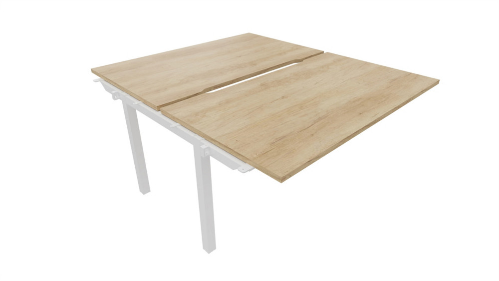 Bureau droit partag 2 postes Burocolor chancr - Suivant - L.140 x P.163 cm - Plateau Chne Nebraska - Pieds Blanc