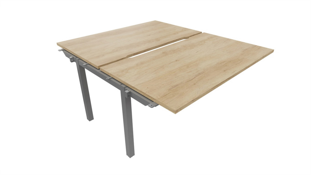 Bureau droit partag 2 postes Burocolor chancr - Suivant - L.140 x P.163 cm - Plateau Chne Nebraska - Pieds Aluminium