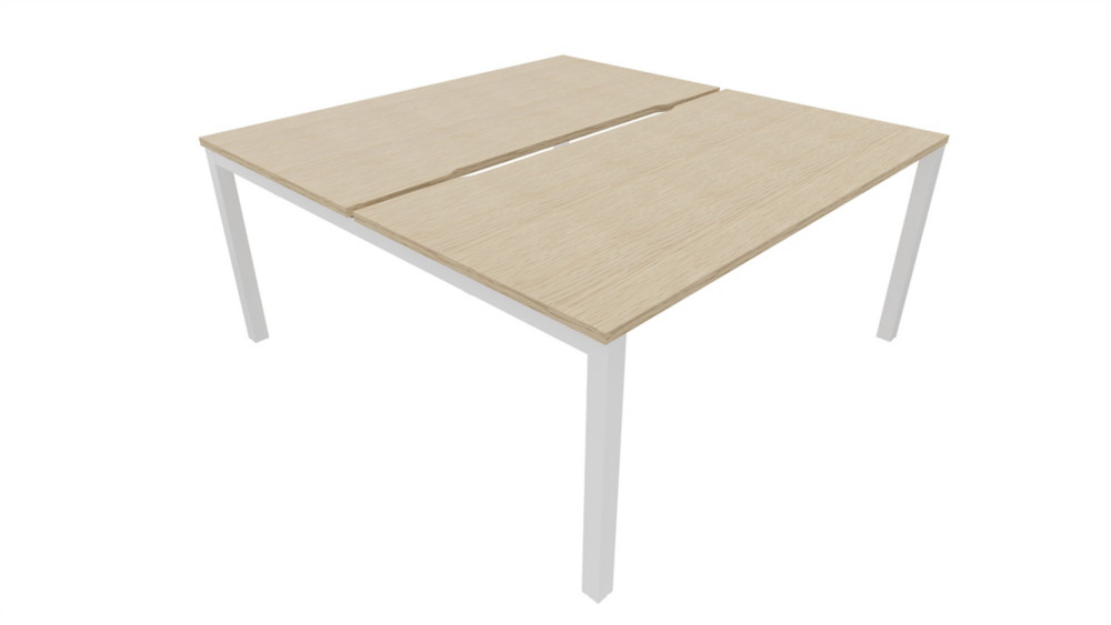 Bureau droit partag 2 postes Burocolor chancr - Dpart - L.140 x P.163 cm - Plateau Chne - Pieds Blanc