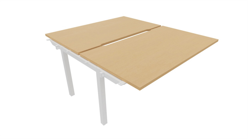 Bureau droit partag 2 postes Burocolor chancr - Suivant - L.140 x P.163 cm - Plateau Htre - Pieds Blanc