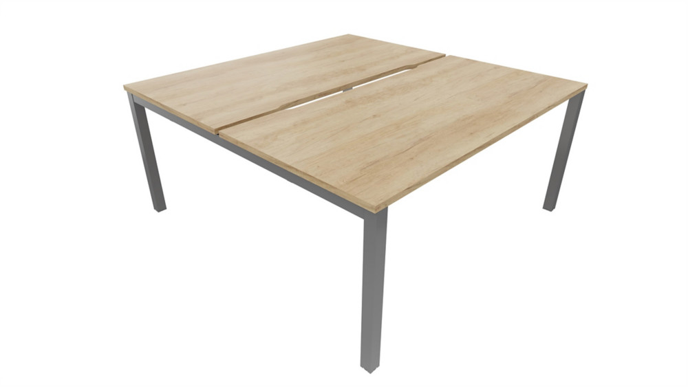 Bureau droit partag 2 postes Burocolor chancr - Dpart - L.140 x P.163 cm - Plateau Chne Nebraska - Pieds Aluminium
