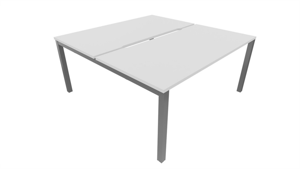 Bureau droit partag 2 postes Burocolor chancr - Dpart - L.140 x P.163 cm - Plateau Blanc - Pieds Aluminium