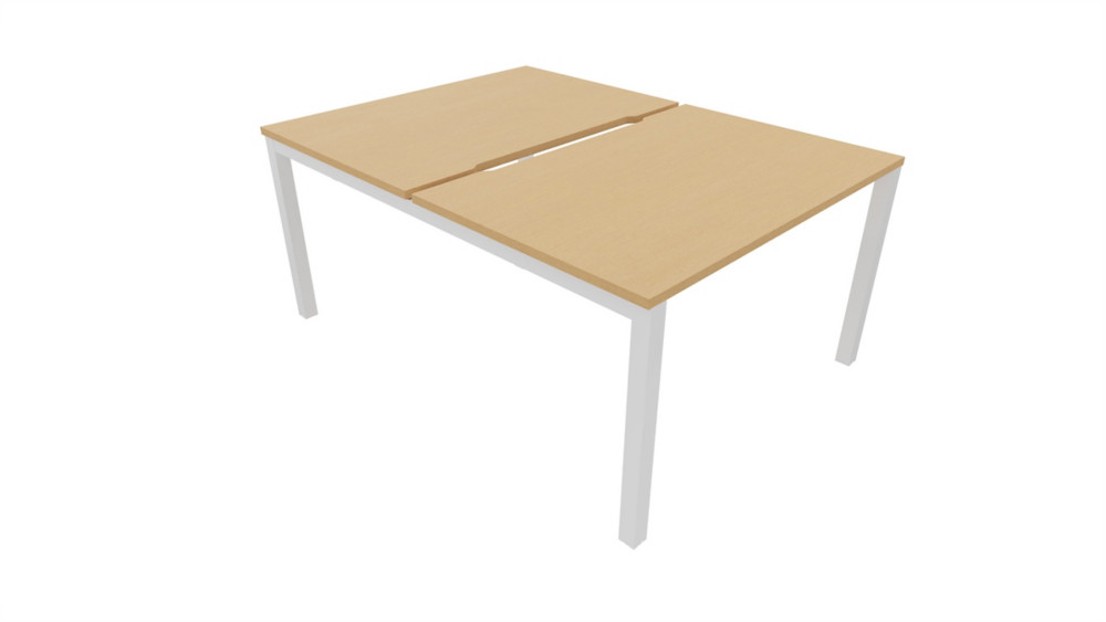 Bureau droit partag 2 postes Burocolor chancr - Dpart - L.160 x P.163 cm - Plateau Htre - Pieds Blanc