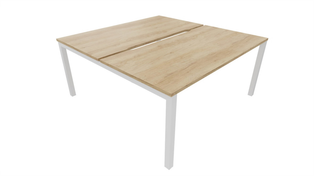 Bureau droit partag 2 postes Burocolor chancr - Dpart - L.140 x P.163 cm - Plateau Chne Nebraska - Pieds Blanc
