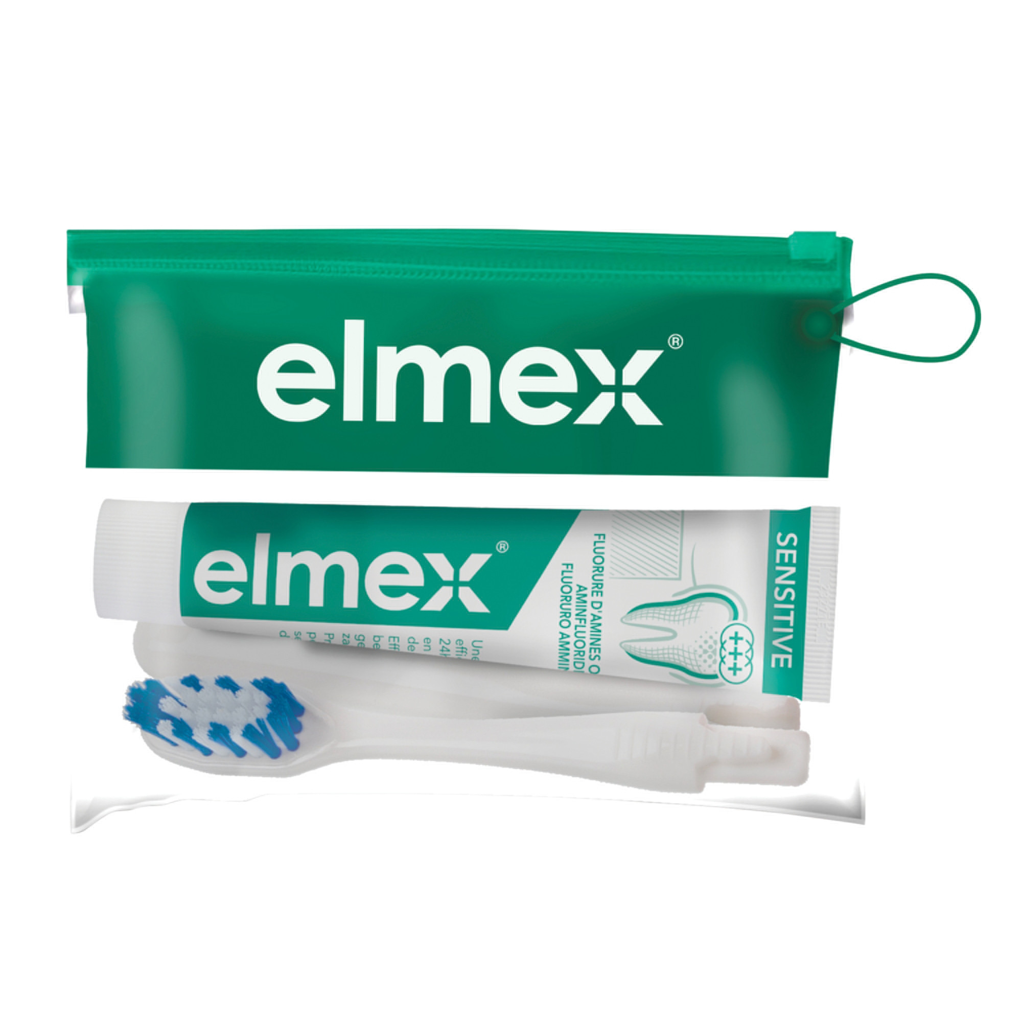 Kit dentaire de voyage Sensitive Elmex, brosse à dents + dentifrice 20 ml