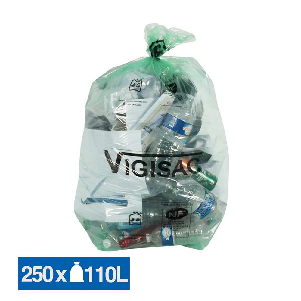 JET'SAC Sacs poubelle dchets courants Vigisac transparents 110 L, lot de 250