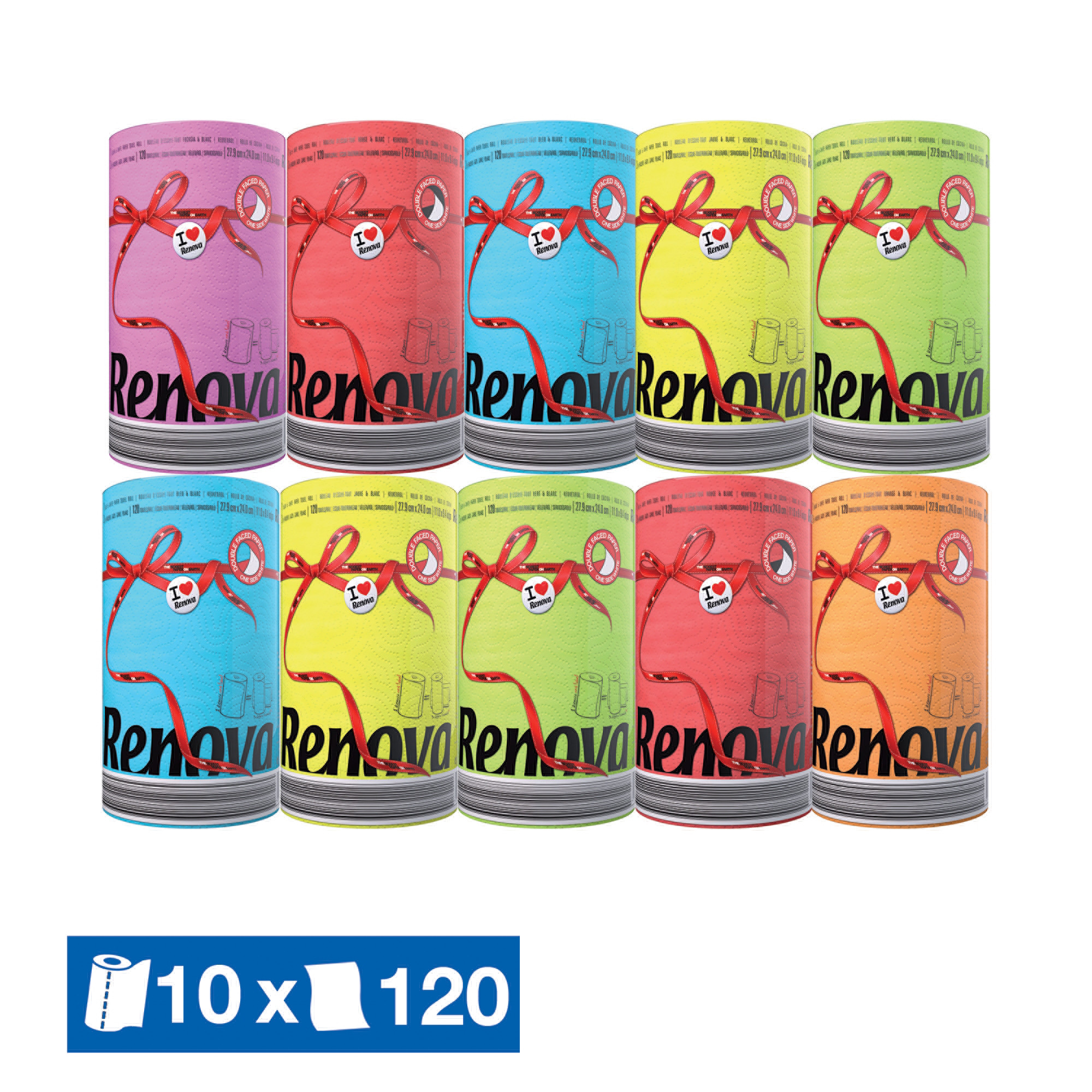 Essuie-tout Renova Color Red Label, colis de 10 rouleaux
