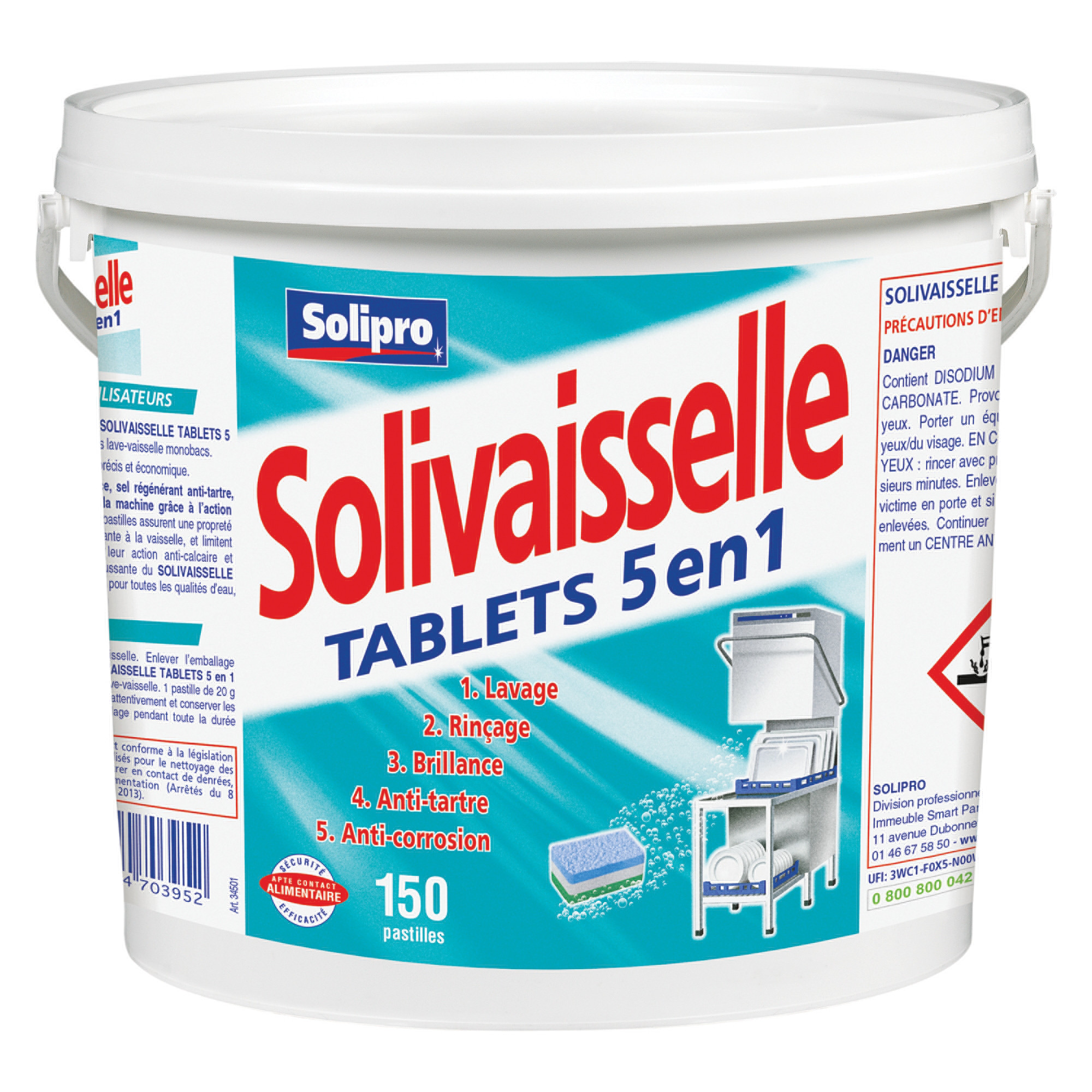 Tablettes lave-vaisselle cycle court Solivaisselle tout en 1, seau de 150