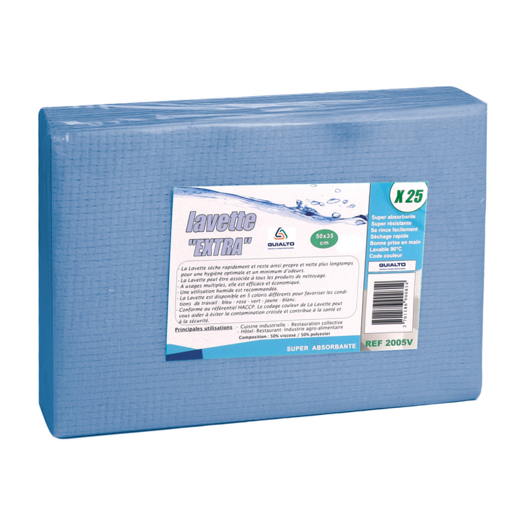 Lavettes Guialto antibactériennes bleues, lot de 25