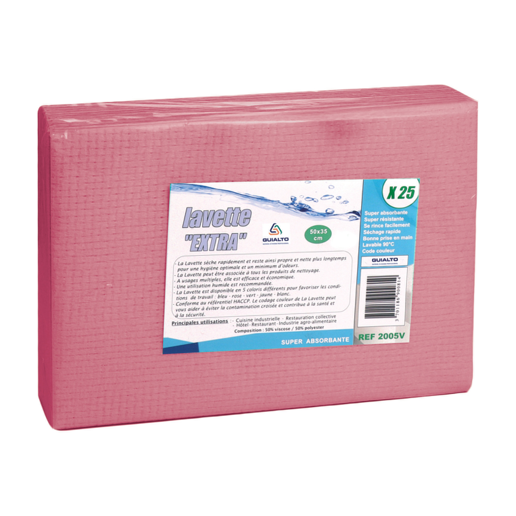Lavettes Guialto antibactériennes roses, lot de 25