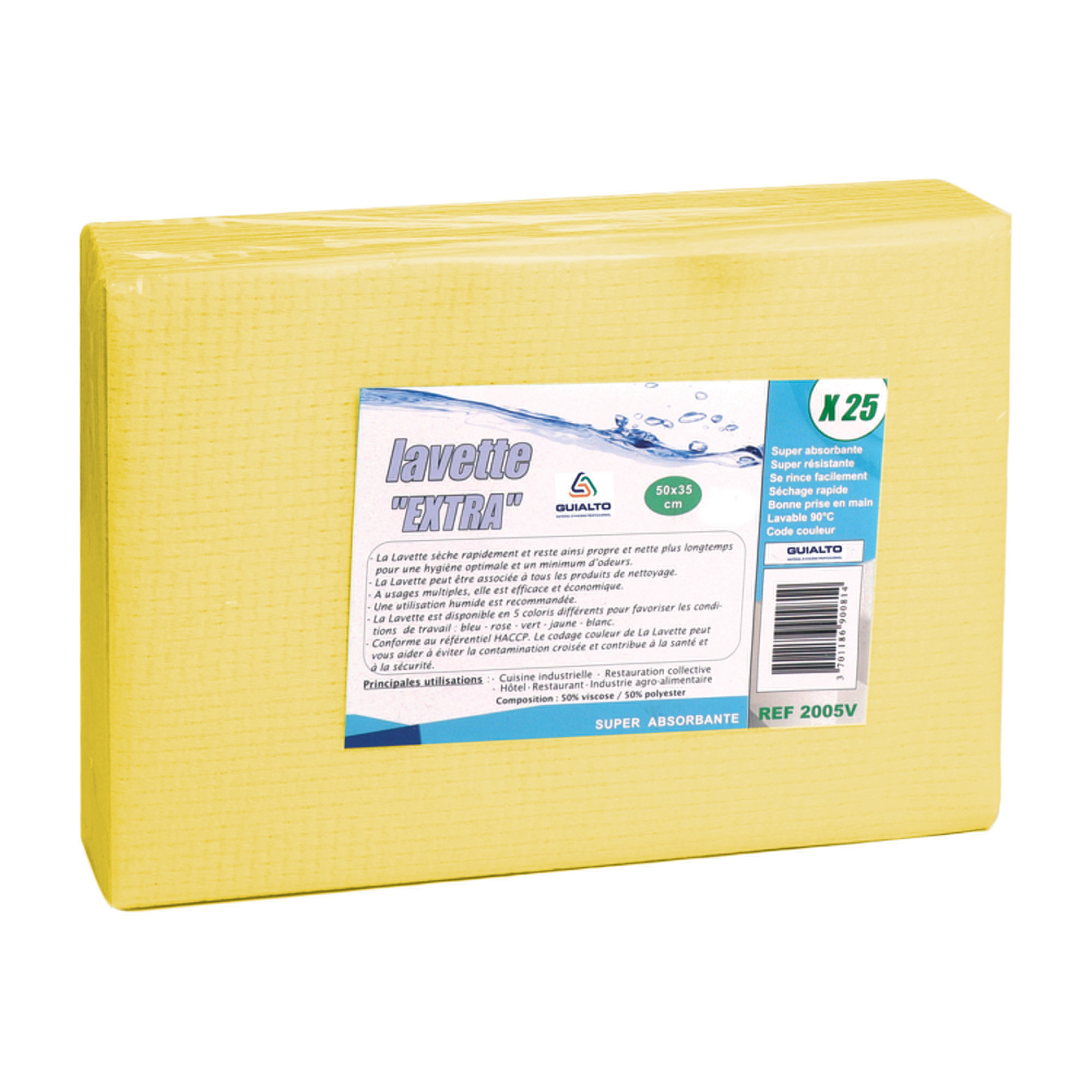 Lavettes Guialto antibactériennes jaunes, lot de 25