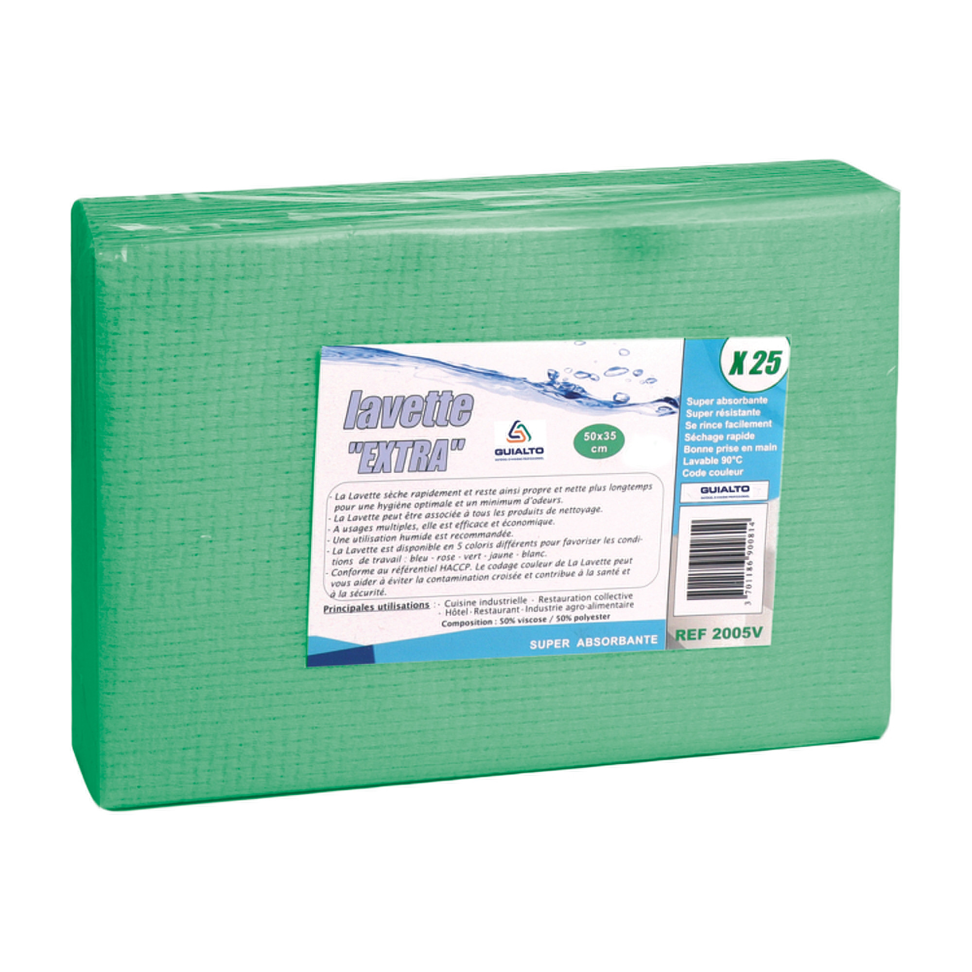 Lavettes Guialto extra antibactériennes vertes, lot de 25
