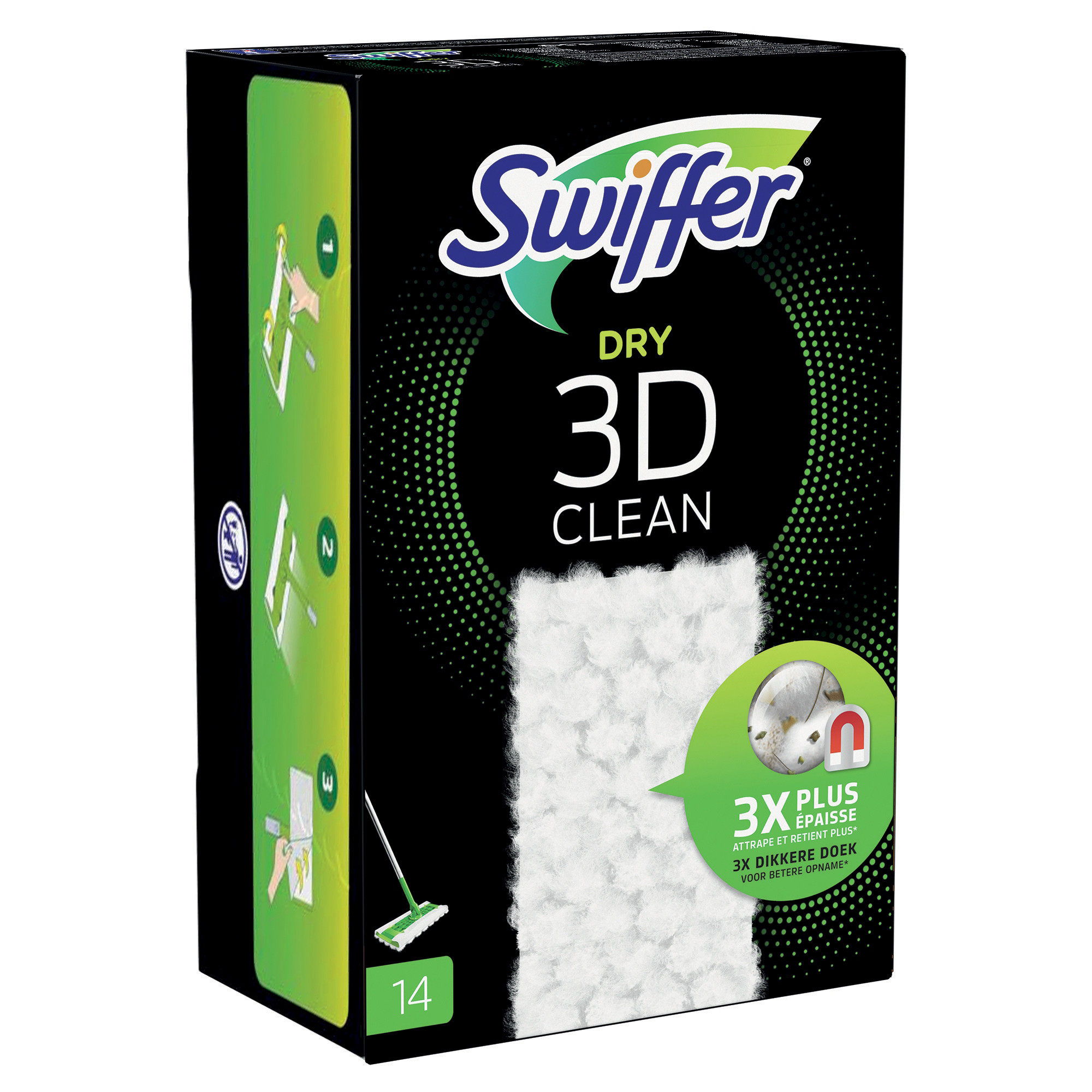 SWIFFER Lingettes sèches Dry 3D Clean pour balai Swiffer, boîte de 14