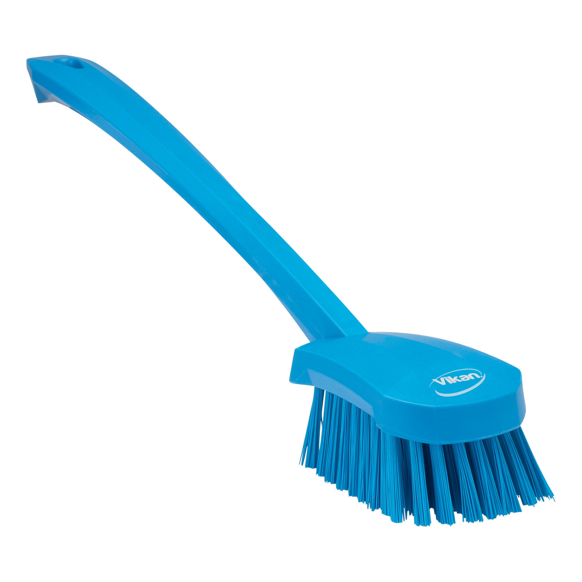 Brosse à main manche long 415 mm, fibres dures, coloris bleu
