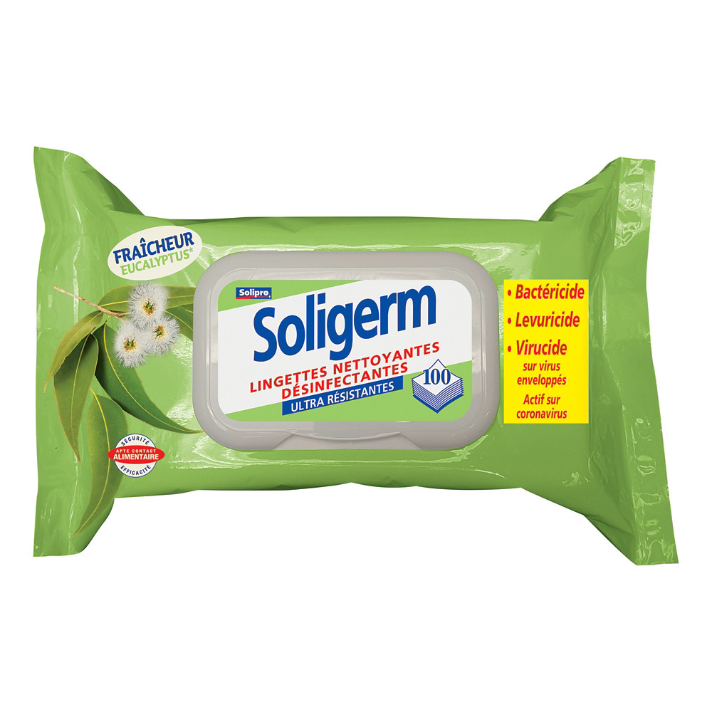 SOLIGERM Lingettes dsinfectantes nettoyantes Solipro Soligerm, tui de 100
