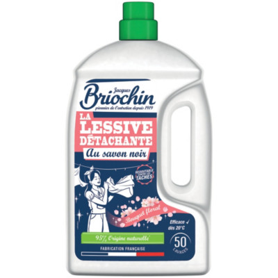 Lessive liquide au savon noir Briochin parfum bouquet floral, 2,27 L.