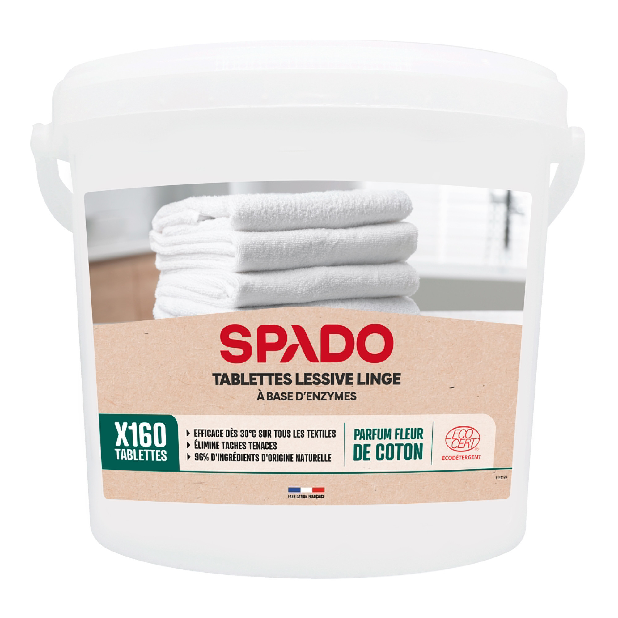 Lessive tablettes labellisée Spado, seau de 160