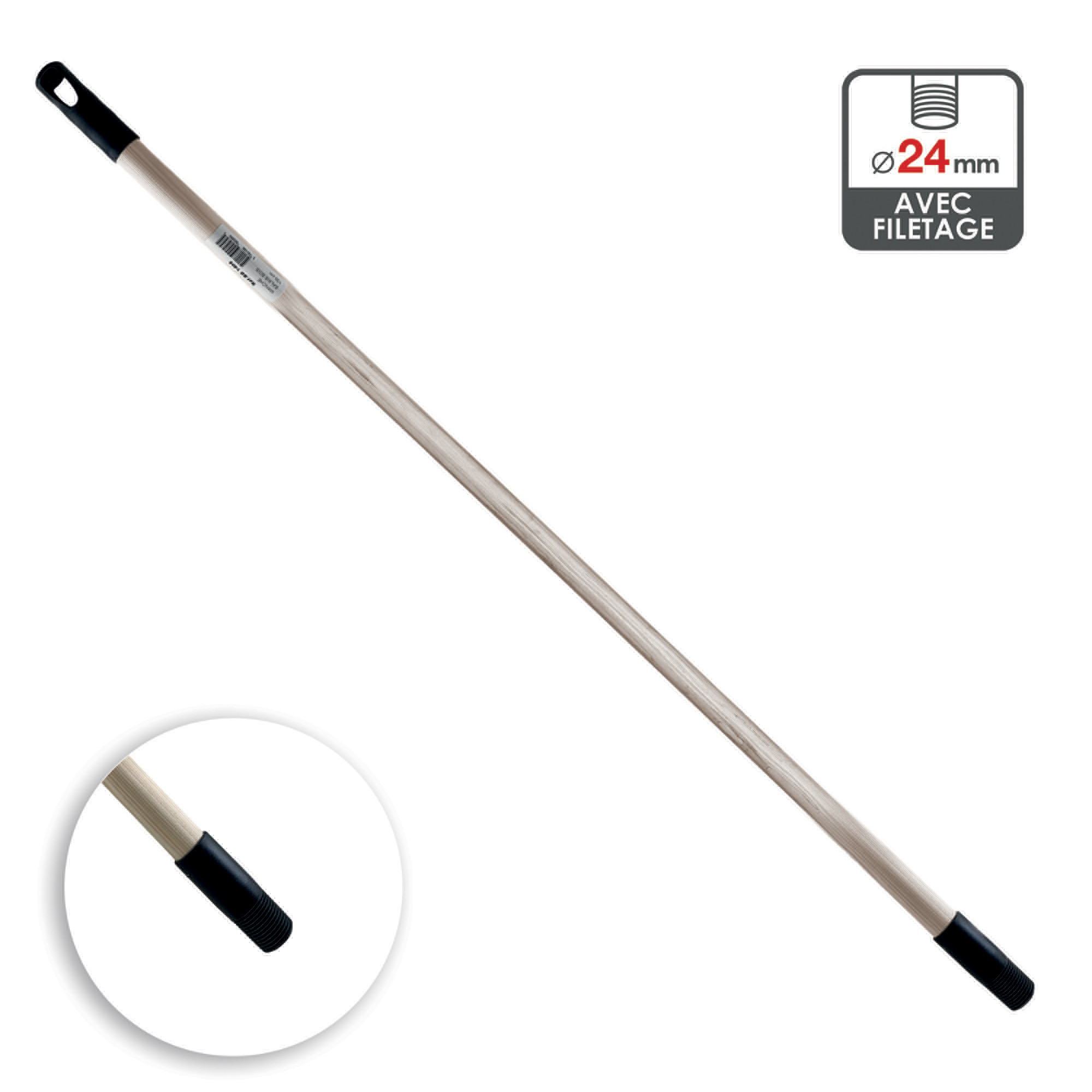 Manche à balai bois Ø 24 mm 1,30 m à visser