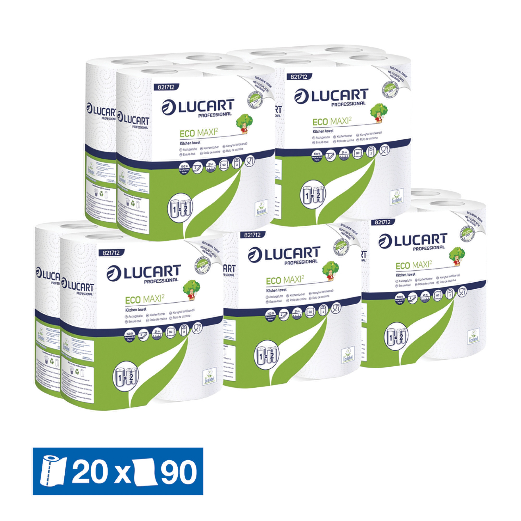 Essuie-tout Lucart Eco 2 épaisseurs, colis de 20 rouleaux
