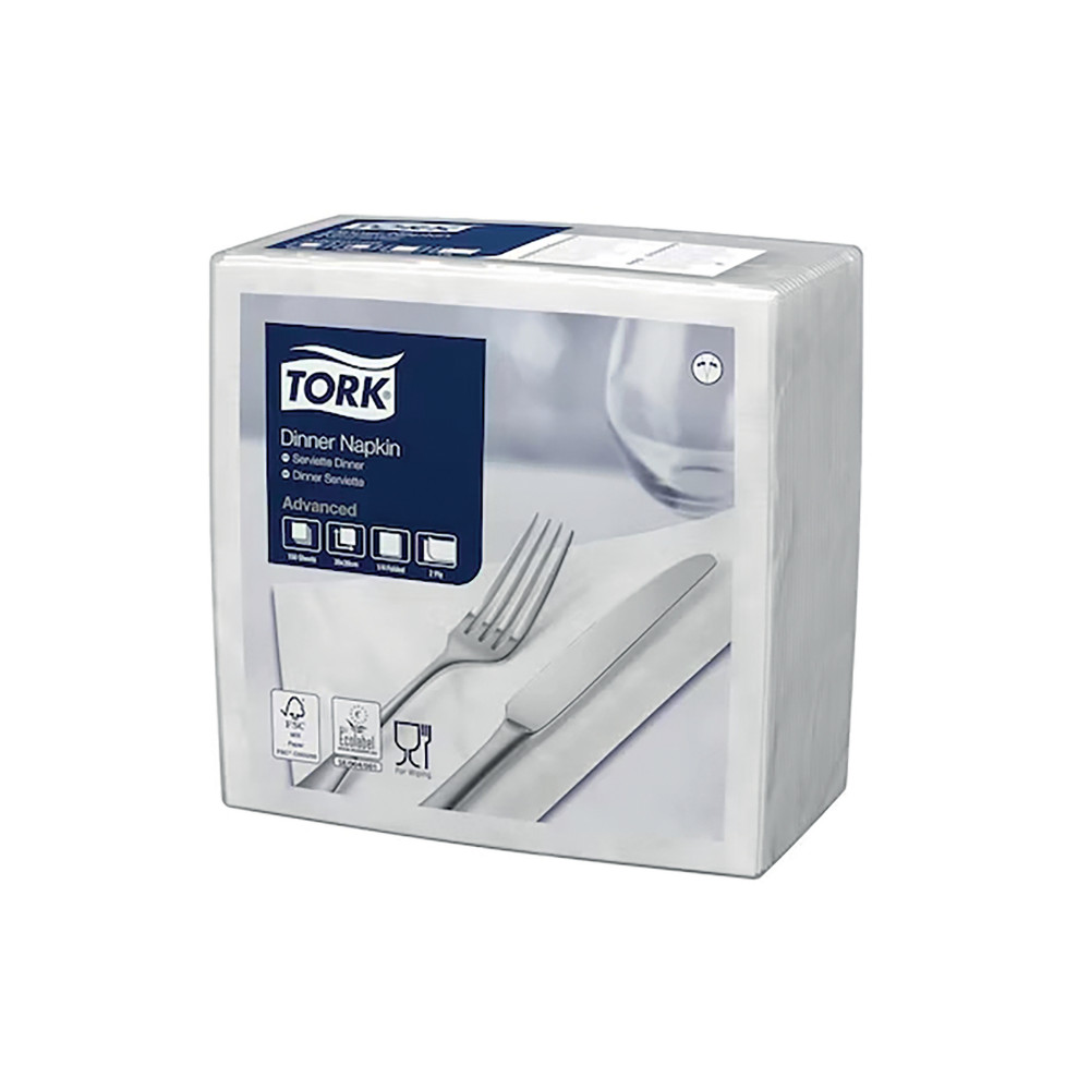 TORK Serviettes de table en papier Dinner Tork, coloris blanc, le colis de 150