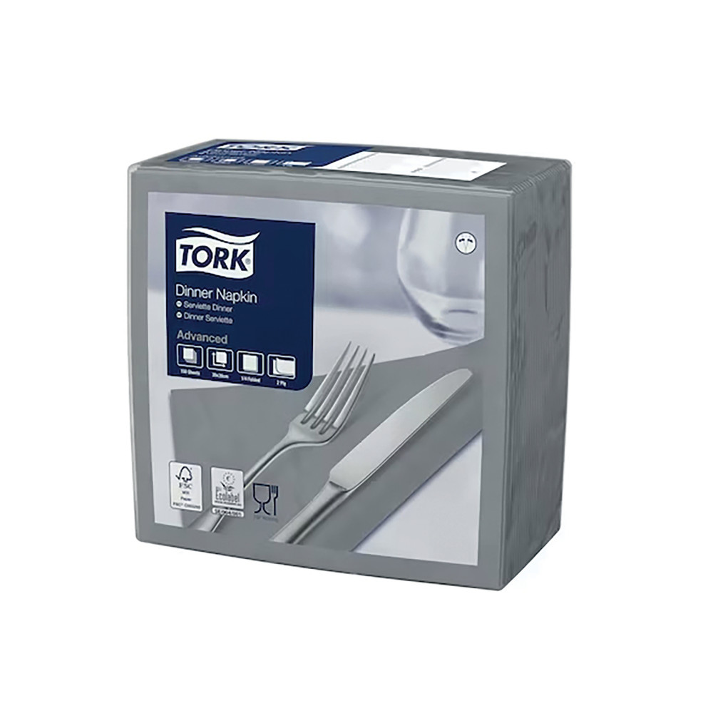 TORK Serviettes de table en papier Dinner Tork, coloris gris, le colis de 150