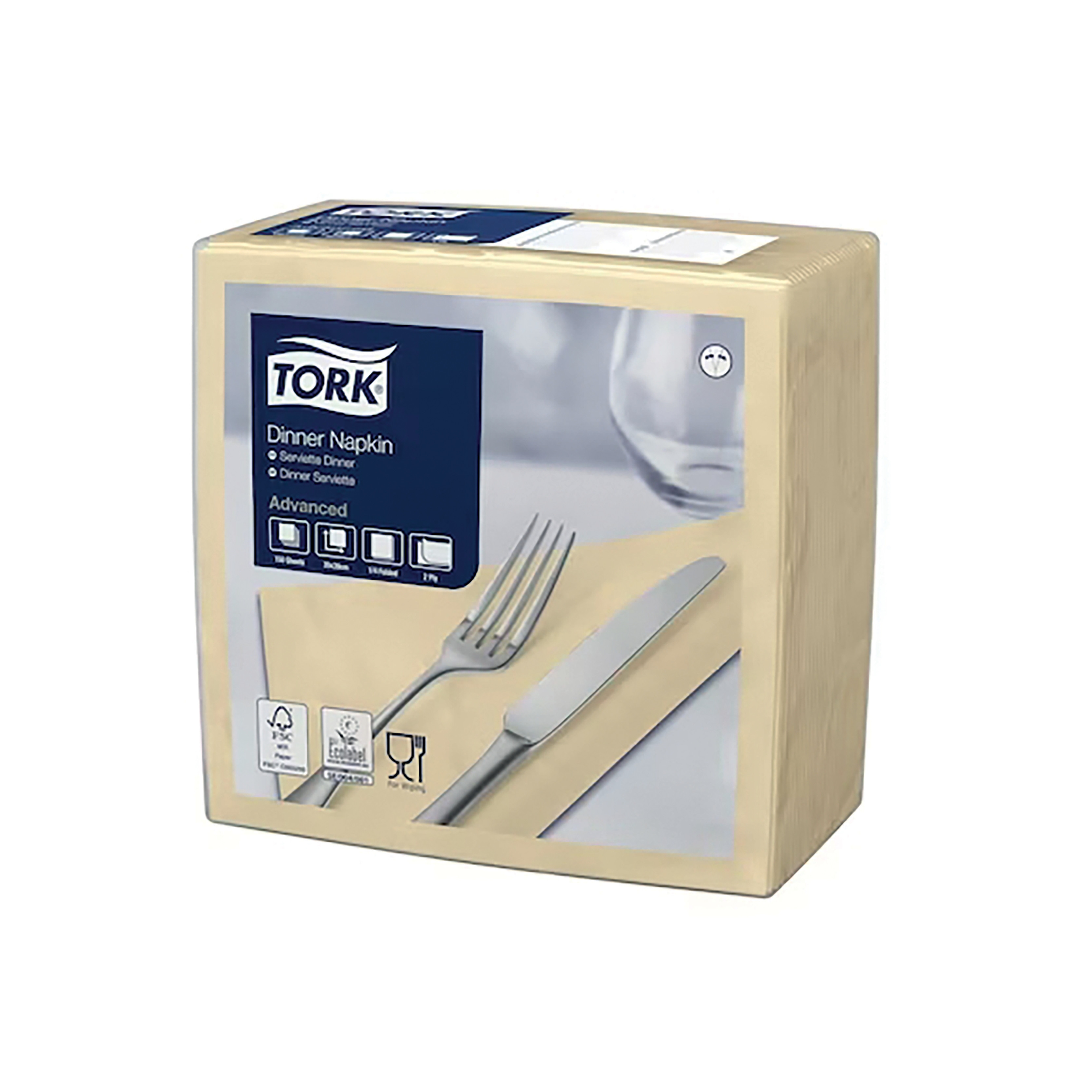 TORK Serviettes de table en papier Dinner Tork, coloris vanille, le colis de 150