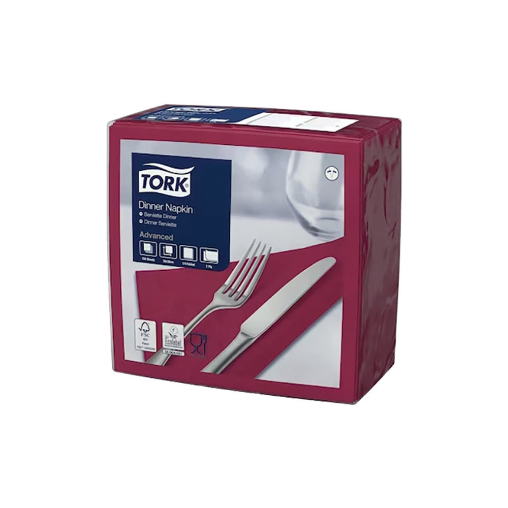 TORK Serviettes de table en papier Dinner Tork, coloris bordeaux, le colis de 150