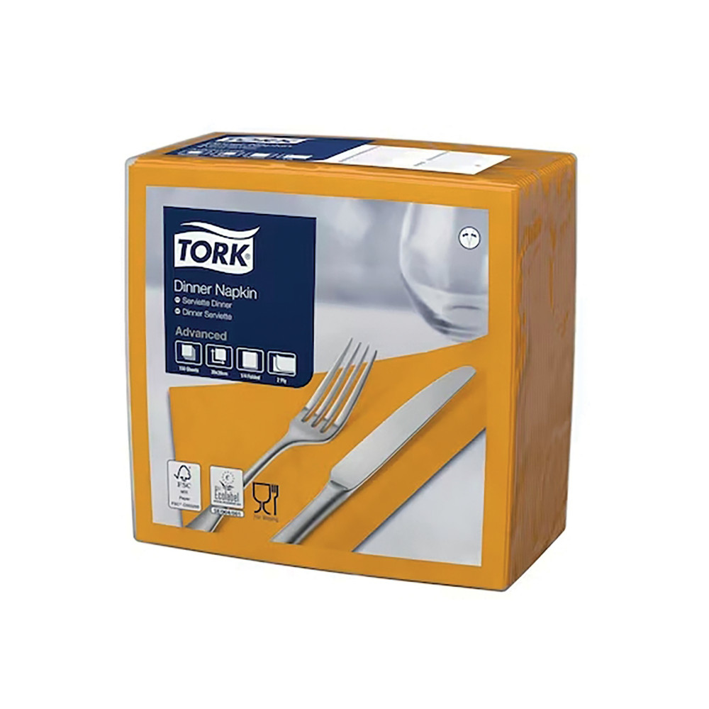 TORK Serviettes de table en papier Dinner Tork, coloris orange, le colis de 150