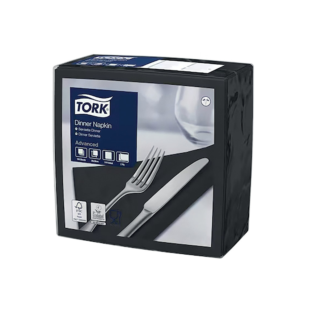 TORK Serviettes de table en papier Dinner Tork, coloris noir, le colis de 150