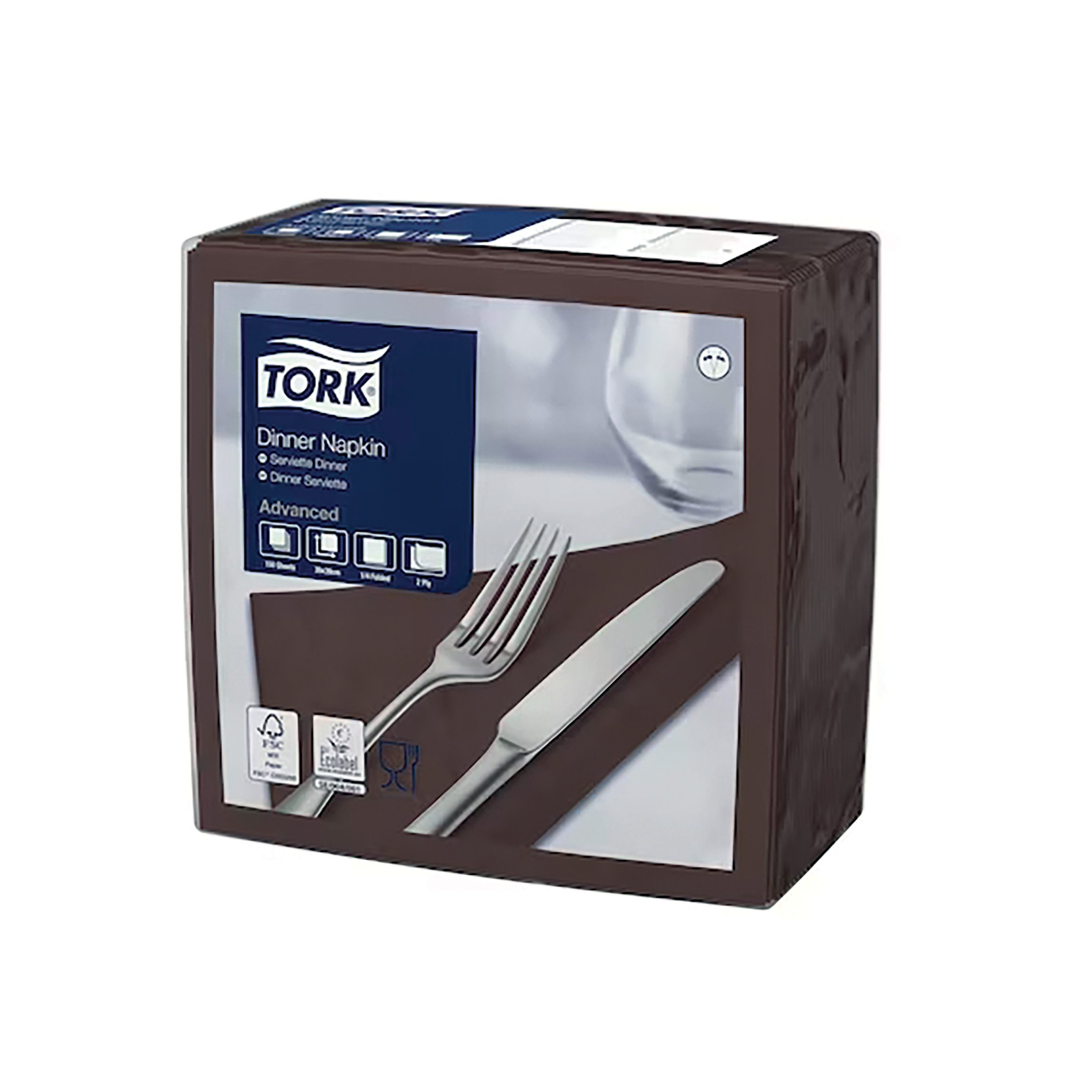 TORK Serviettes de table en papier Dinner Tork, coloris cacao, le colis de 150
