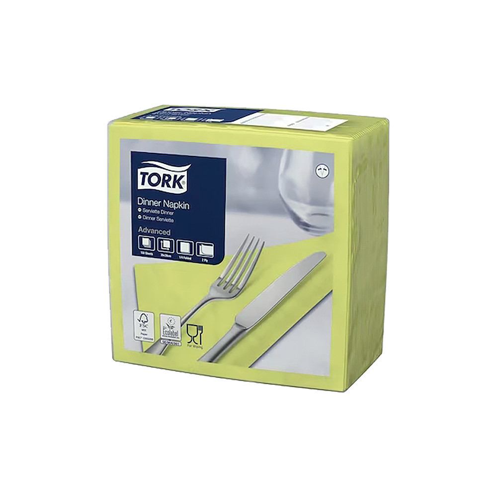 TORK Serviettes de table en papier Dinner Tork, coloris citron vert, le colis de 150