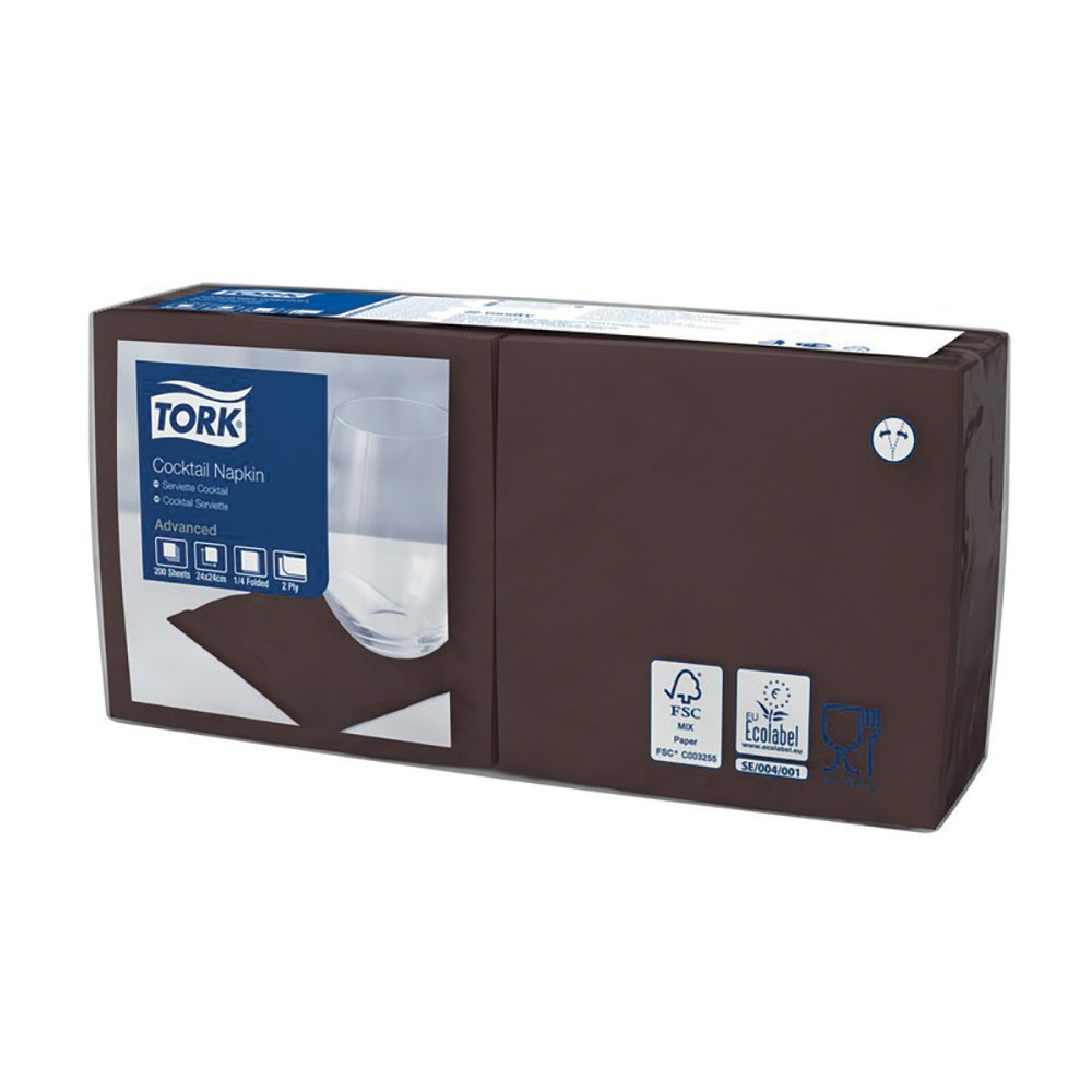 TORK Serviettes cocktail en papier Tork, coloris cacao, le colis de 200