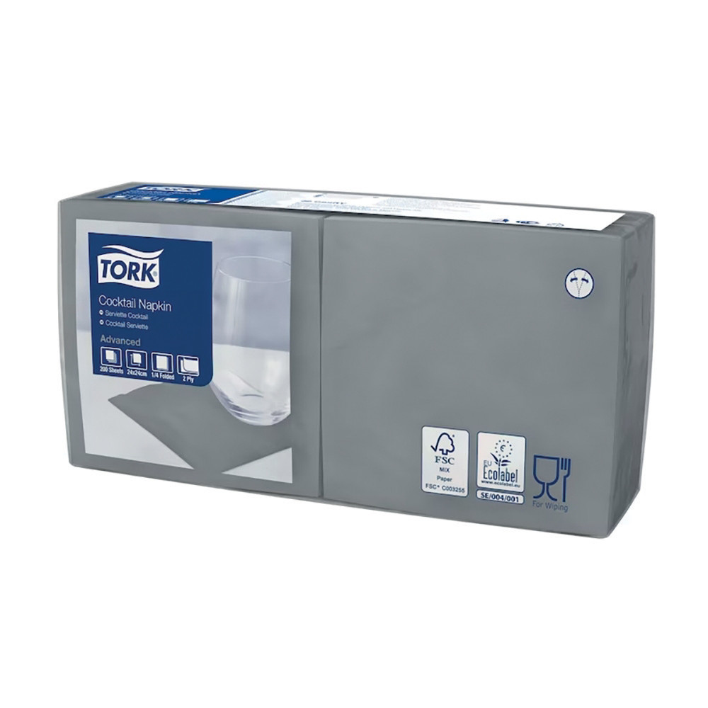 TORK Serviettes cocktail en papier Tork, coloris gris, le colis de 200